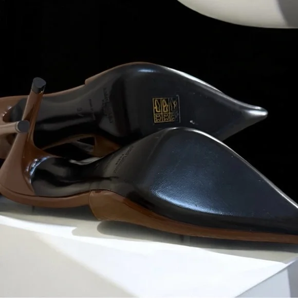 Authentic Saint Laurent Vendome Brown Patent Leather Slingback Heels! COA! - Picture 11 of 16
